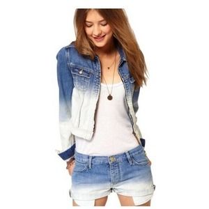 Maison Scotch Denim Jacket Ombre Crop Zip Blue 1 S